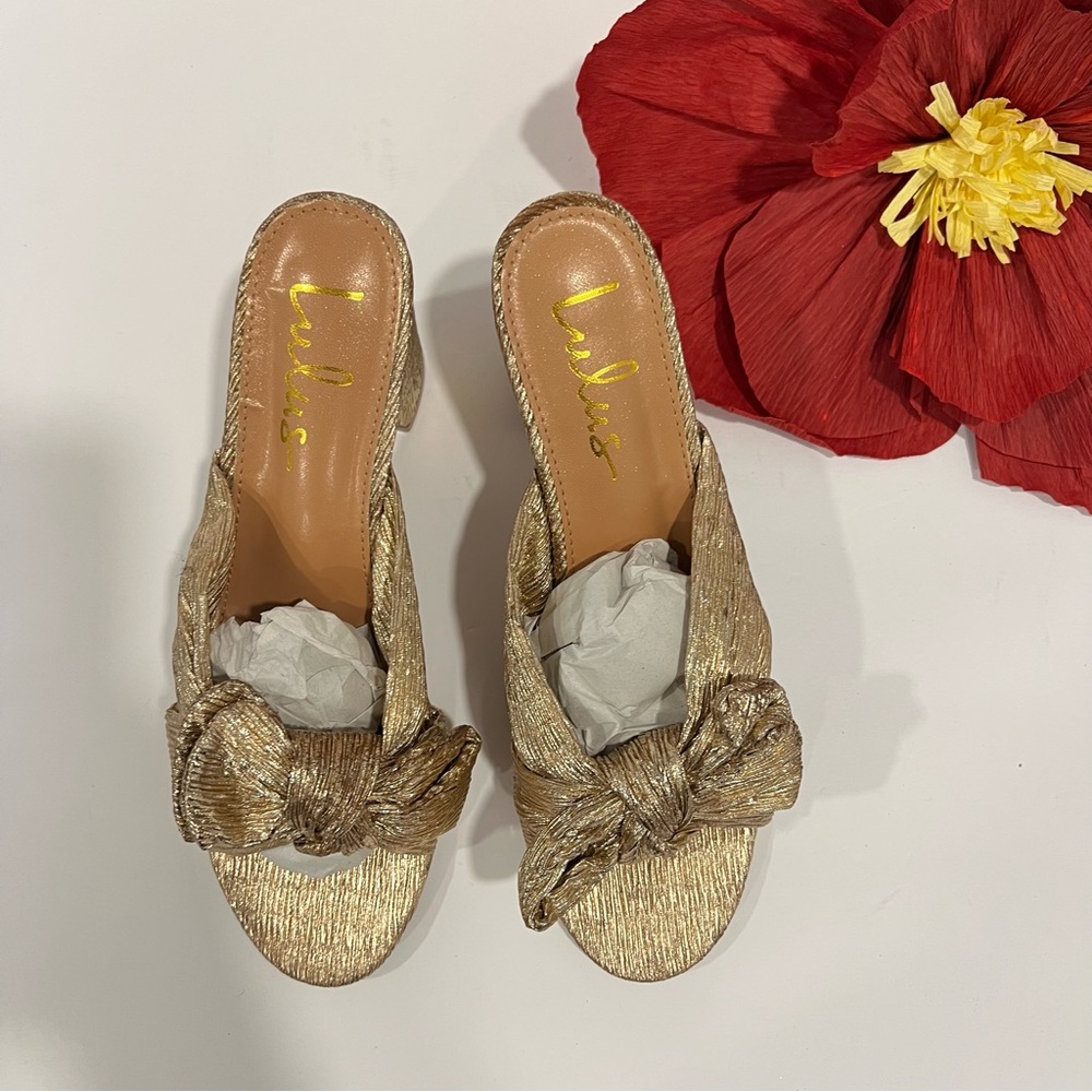 Lulus Dorthea Rose Gold Knotted High Block Heel Sandals - New In Box - Reemoly - Picture 4 of 12